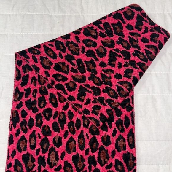 kate spade Large Fuchsia Pink Black Rust Brown Cheetah Animal Print Knit Scarf - Picture 6 of 7